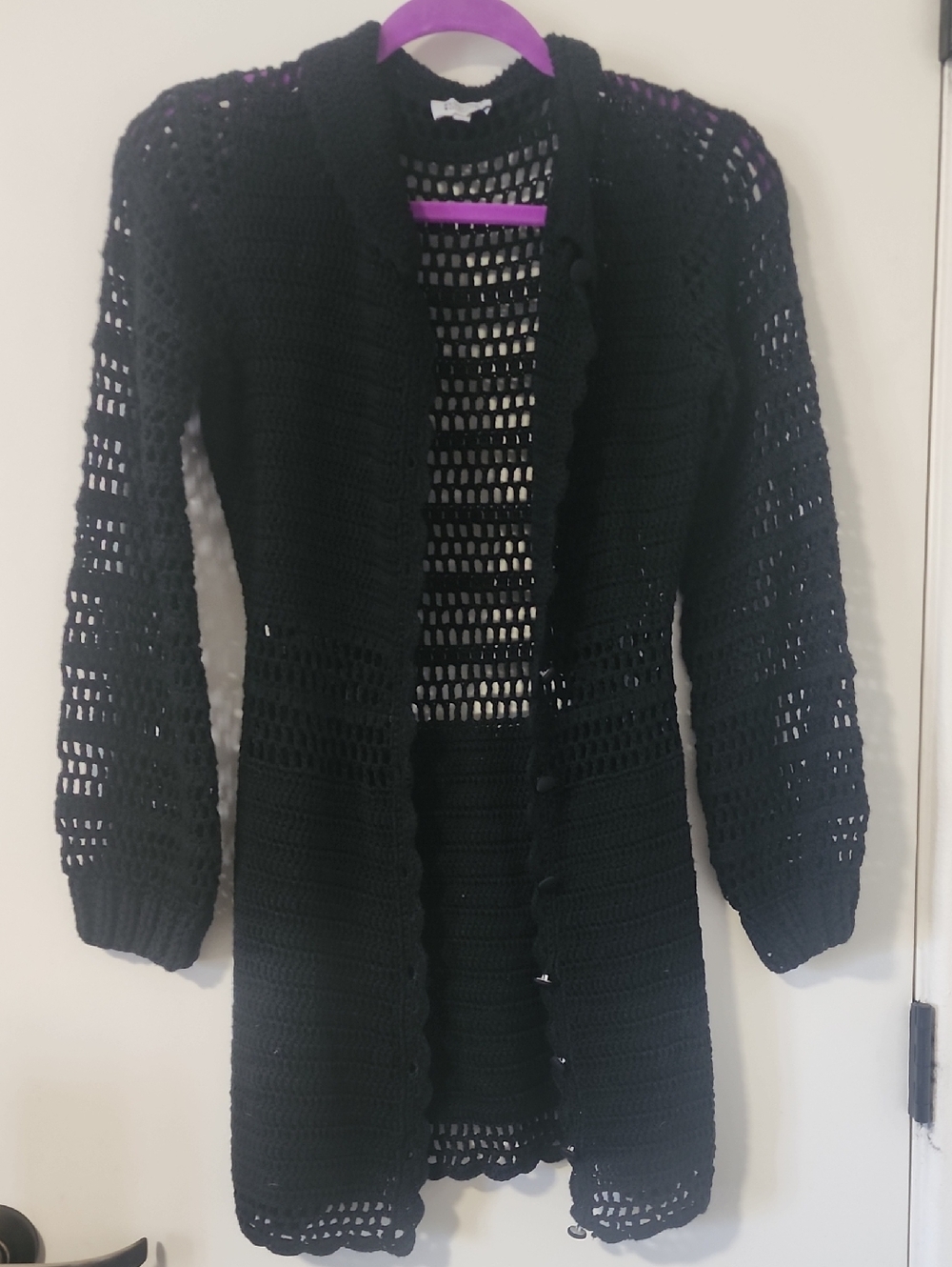 Beginning Boutique Black Open-Knit Long Cardigan